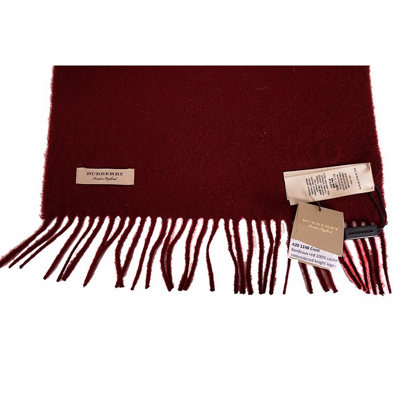 NEW $430 BURBERRY Dark Red 100% CASHMERE Embroidered Crest Cashmere SCARF