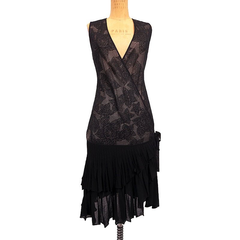 40 NEW $2575 ROBERTO CAVALLI Black STAPELIA LACE Nude Lining WRAP COCKTAIL DRESS