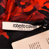 44 6 NEW $1795 ROBERTO CAVALLI Black RED MICRO PARROT TULIP PRINT Fx Wrap DRESS