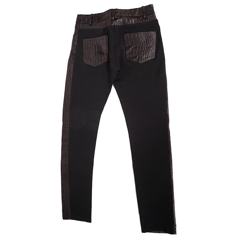 40 XS NEW $2495 ROBERTO CAVALLI Runway Black LEATHER PANELED Croc Embossed PANTS