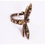 sz 6.5 NEW $325 ROBERTO CAVALLI Gold tone Brass DRAGONFLY STUDDED Whimsy RING