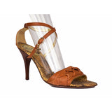 37 NEW $535 JUST CAVALLI Cognac Brown Leather BOHO BRAIDED Ankle LOGO SANDALS