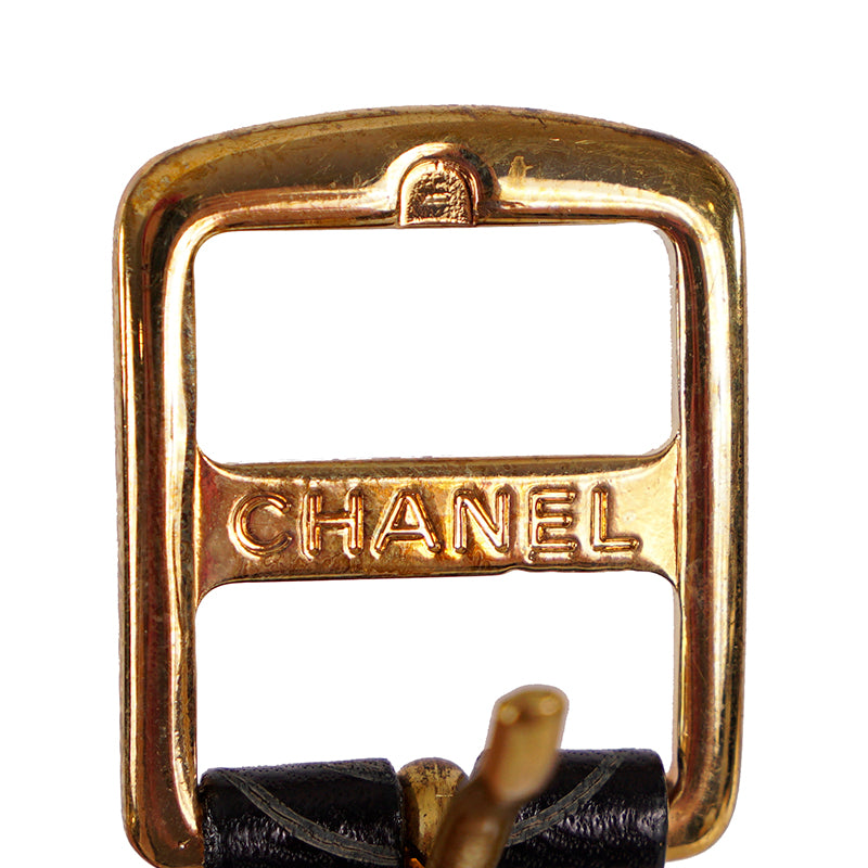 AUTHENTIC CHANEL Coco Double Buckle VINTAGE 2001 Leather CUFF BRACELET w/ BOX