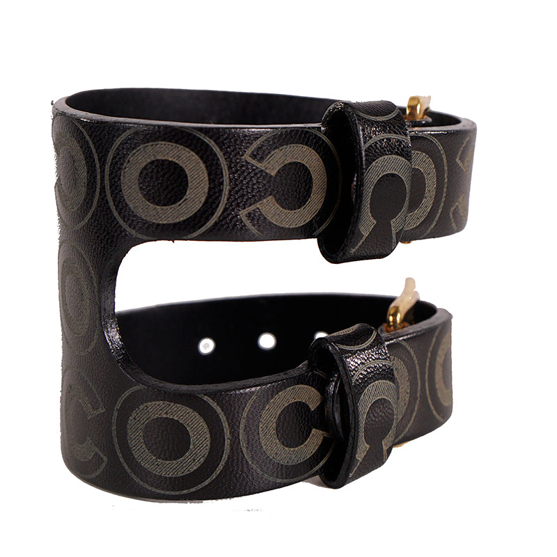 AUTHENTIC CHANEL Coco Double Buckle VINTAGE 2001 Leather CUFF BRACELET w/ BOX