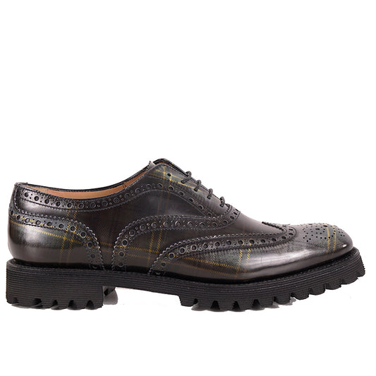 39.5 NEW $925 CHURCH'S Woman's Gray Green POLISHED TARTEN PLAID Leather OXFORDS