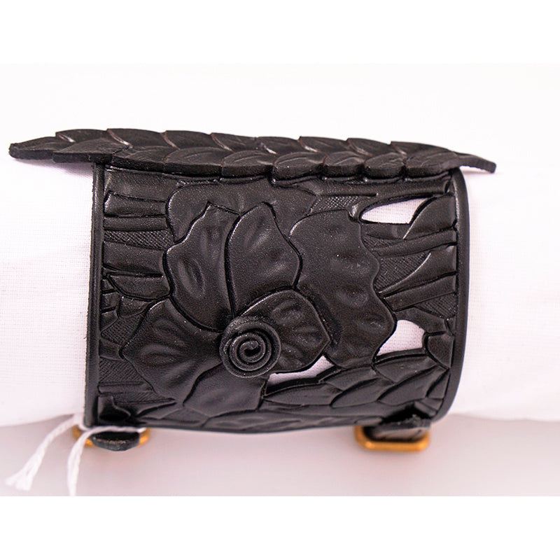 NEW $1,050 CHRISTIAN DIOR RUNWAY Double Buckle Black LEATHER CUFF BRACELET NWT