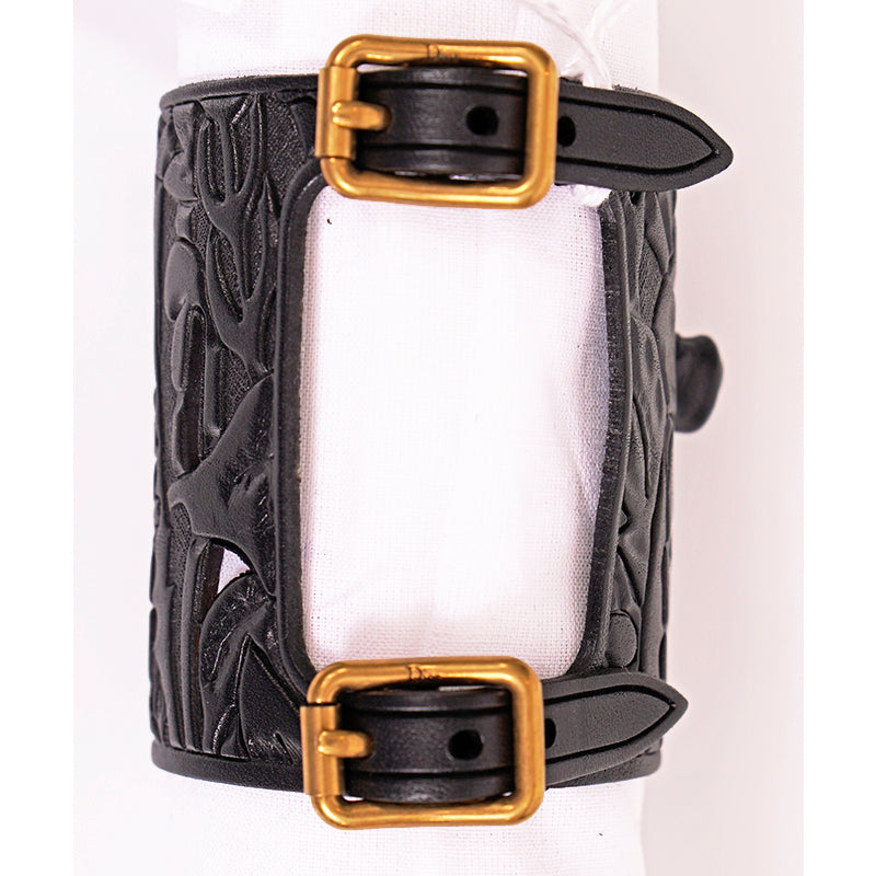NEW $1,050 CHRISTIAN DIOR RUNWAY Double Buckle Black LEATHER CUFF BRACELET NWT