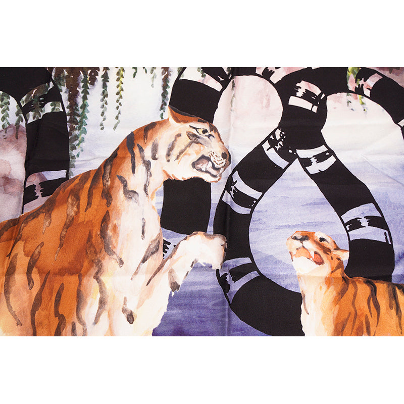 NEW $495 GUCCI Floral TIGER KINGSNAKE LOGO Hawaii Print Silk Twill 90cm SCARF