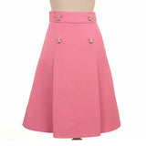 sz 38 NEW $1,500 GUCCI Pink Wool Cady A-Line Pleated FELINE BUTTONS Spring SKIRT