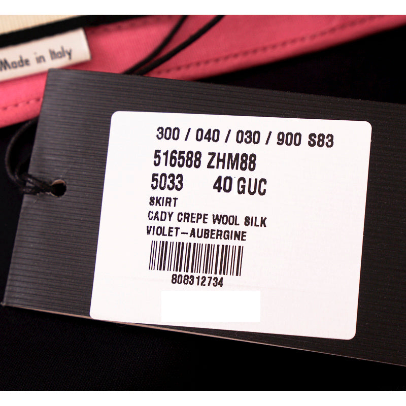 sz 38 NEW $1,500 GUCCI Pink Wool Cady A-Line Pleated FELINE BUTTONS Spring SKIRT