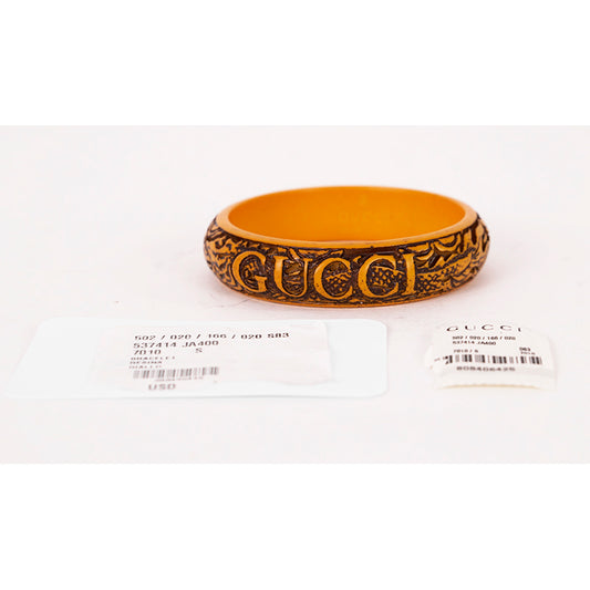 S NEW $520 GUCCI RUNWAY Aged Yellow CHINESE DRAGON Carved Resin Bangle BRACELET
