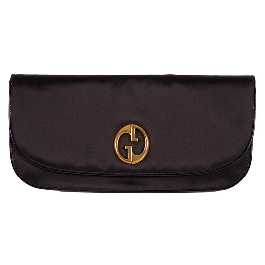 NEW $1100 GUCCI RUNWAY GG1973 Black Satin PATENT PIPING Evening LARGE Clutch BAG