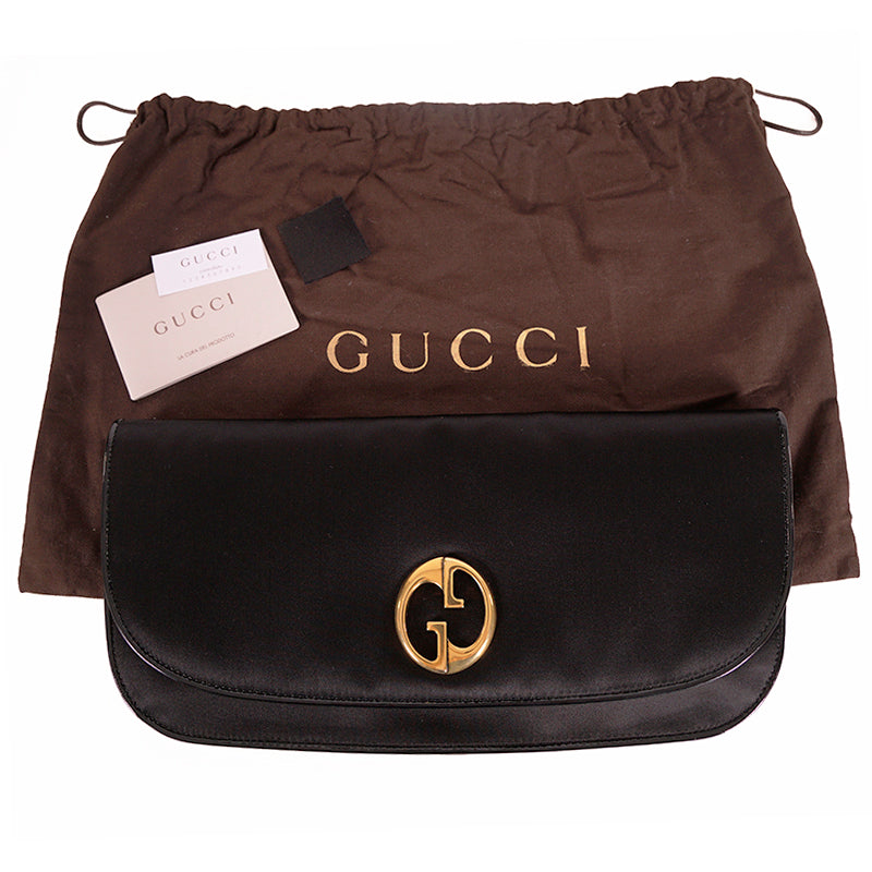 NEW $1100 GUCCI RUNWAY GG1973 Black Satin PATENT PIPING Evening LARGE Clutch BAG