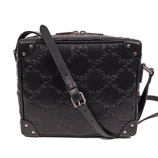 NEW $2,200 GUCCI Black GG EMBOSSED LEATHER SQUARE Perforated Crossbody BAG NWT