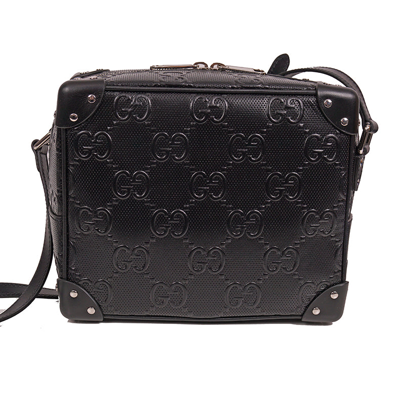 Gucci Logo Print Leather Crossbody Bag in Black –