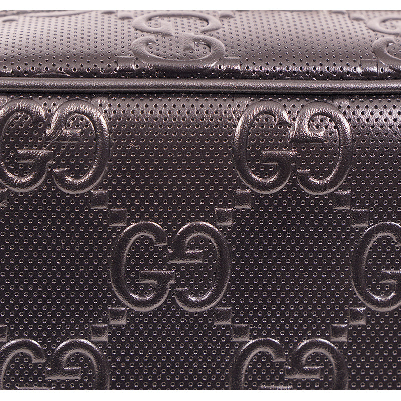 NEW $2,200 GUCCI Black GG EMBOSSED LEATHER SQUARE Perforated Crossbody BAG NWT