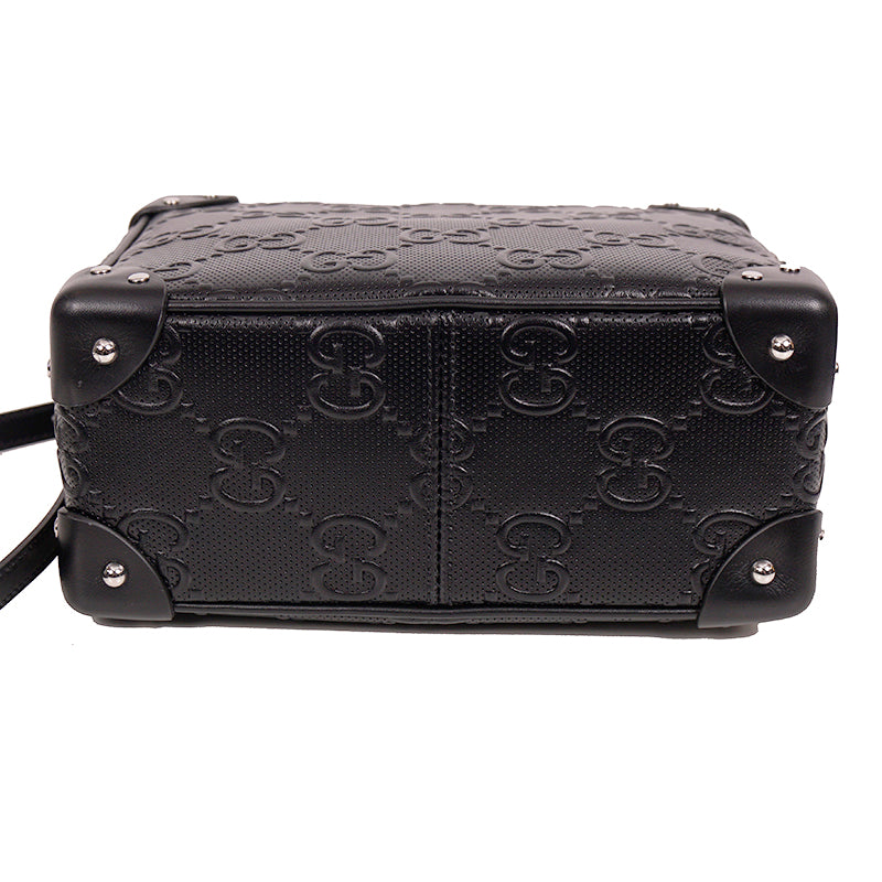 NEW $2,200 GUCCI Black GG EMBOSSED LEATHER SQUARE Perforated Crossbody BAG NWT