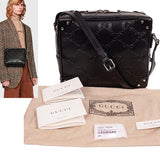 NEW $2,200 GUCCI Black GG EMBOSSED LEATHER SQUARE Perforated Crossbody BAG NWT