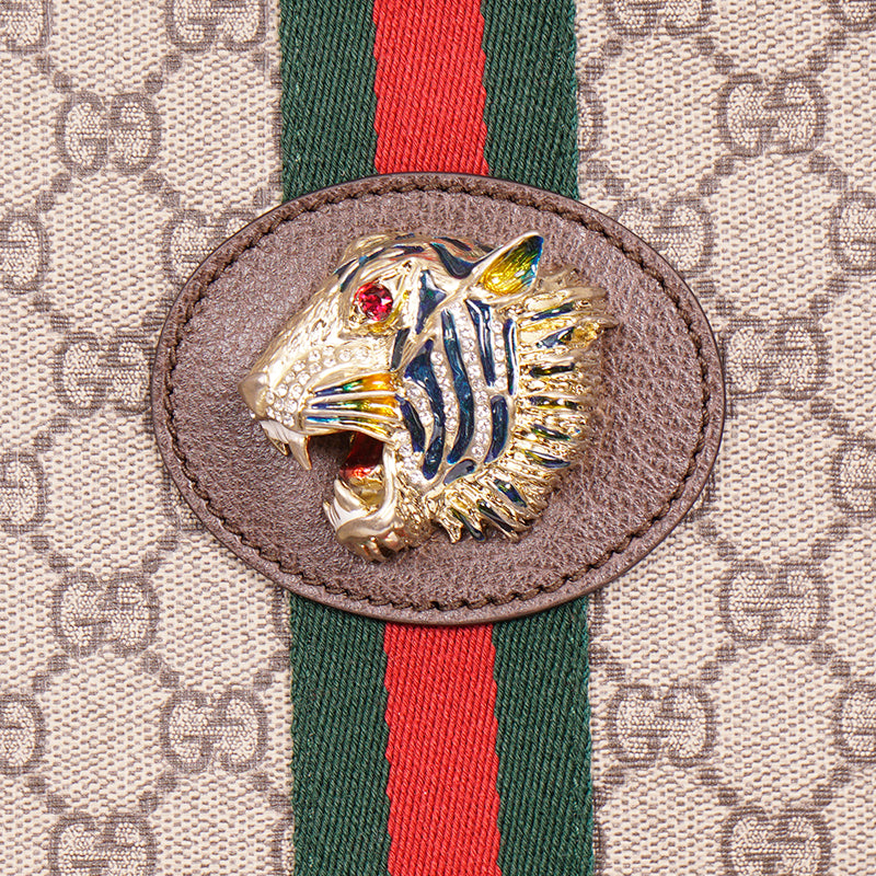 NEW $2800 GUCCI Supreme GG Canvas RAJAH TIGER Chain Strap LARGE TOTE BAG & POUCH