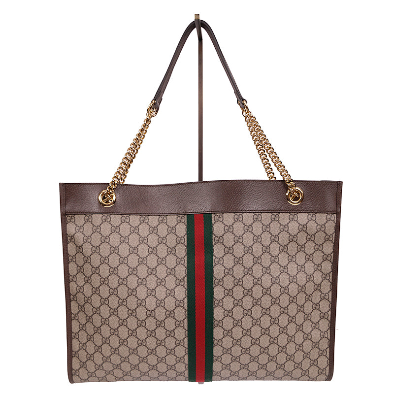 NEW $2800 GUCCI Supreme GG Canvas RAJAH TIGER Chain Strap LARGE TOTE BAG & POUCH