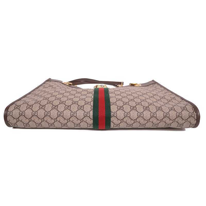 NEW $2800 GUCCI Supreme GG Canvas RAJAH TIGER Chain Strap LARGE TOTE BAG & POUCH