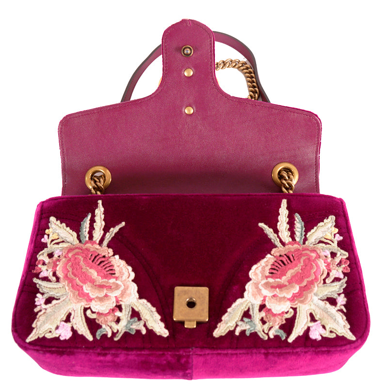 NEW $2290 GUCCI Pink GG MARMONT 2.0 Matelassé EMBROIDERED VELVET Shoulder BAG