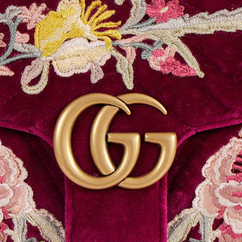 NEW $2290 GUCCI Pink GG MARMONT 2.0 Matelassé EMBROIDERED VELVET Shoulder BAG