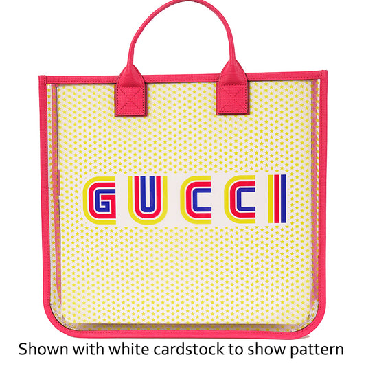 NEW GUCCI JUNIOR Clear Yellow STAR PRINT Amour Vinyl Tote BAG with Pink Leather