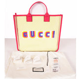 NEW GUCCI JUNIOR Clear Yellow STAR PRINT Amour Vinyl Tote BAG with Pink Leather