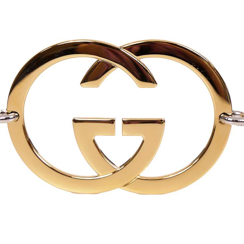 85/34 NEW $970 GUCCI Woman Black Leather GOLD GG INTERLOCKING LOGO Waist BELT