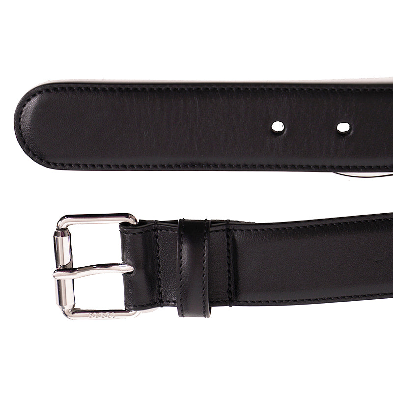 85/34 NEW $970 GUCCI Woman Black Leather GOLD GG INTERLOCKING LOGO Waist BELT