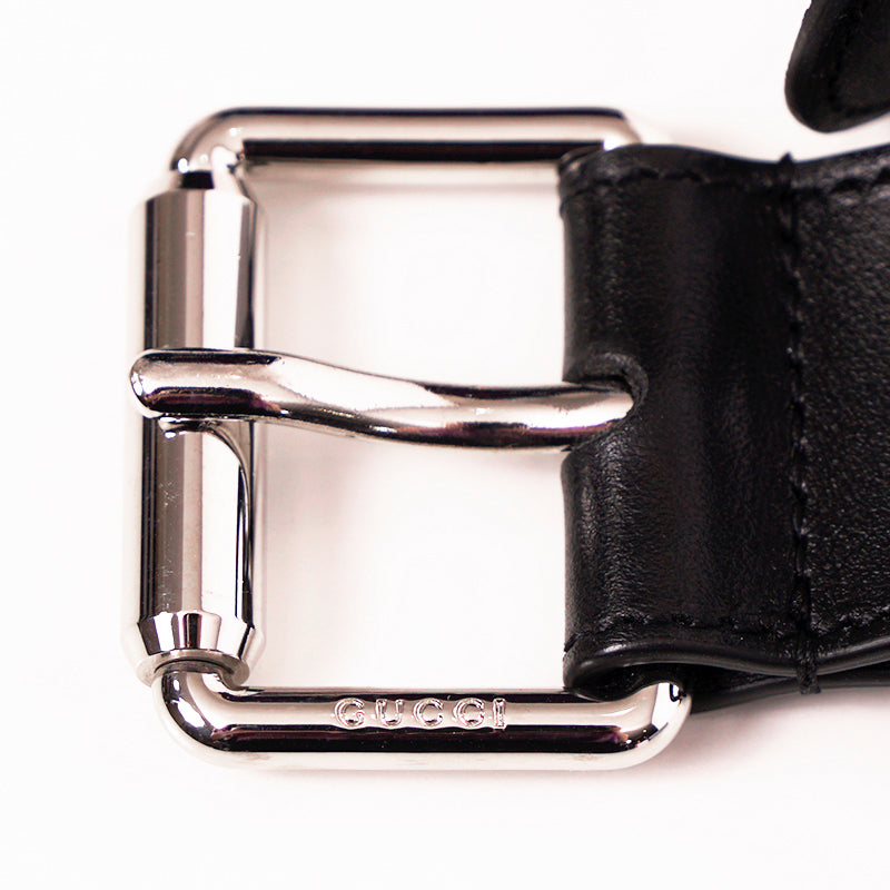 85/34 NEW $970 GUCCI Woman Black Leather GOLD GG INTERLOCKING LOGO Waist BELT