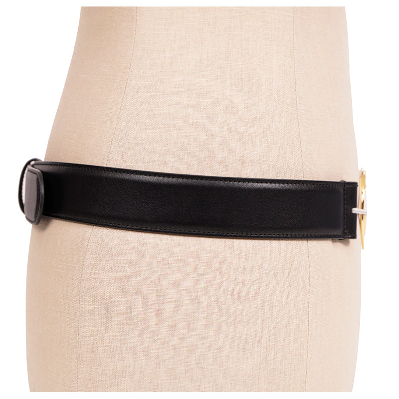 85/34 NEW $970 GUCCI Woman Black Leather GOLD GG INTERLOCKING LOGO Waist BELT