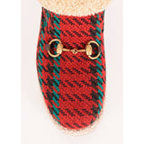 37.5 NEW $950 GUCCI Red Green HOUNDSTOOTH WOOL Gold Horsebit Ankle BOOTS