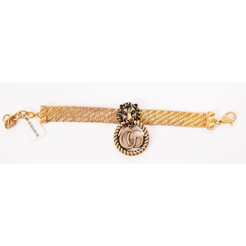 NEW $870 GUCCI Lion Head Metallic Gold MARMONT GG LOGO Cuff BRACELET NIB NWT