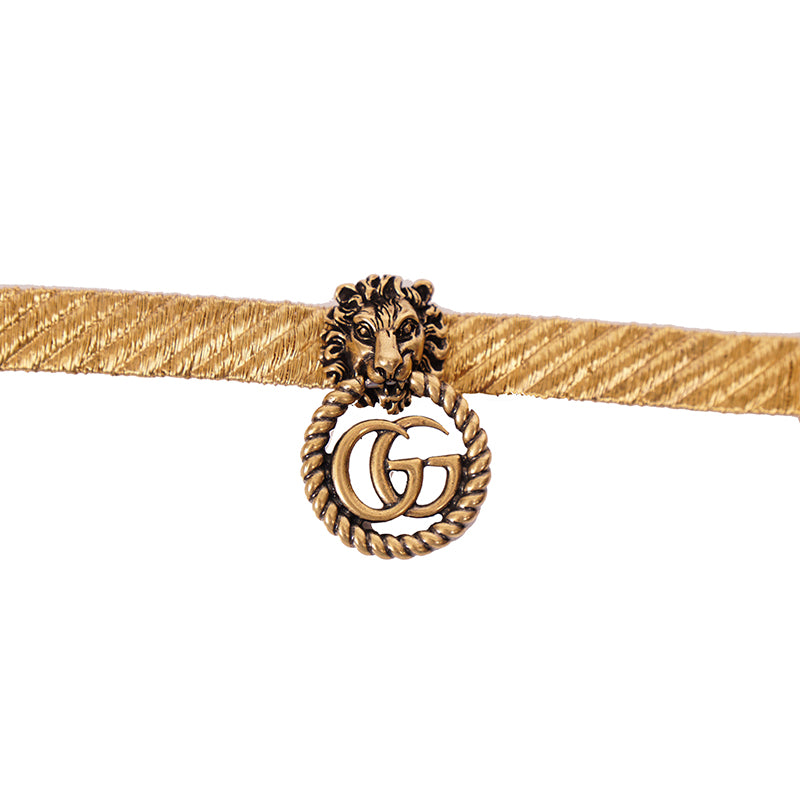 NEW $870 GUCCI Lion Head Metallic Gold MARMONT GG LOGO Cuff BRACELET NIB NWT