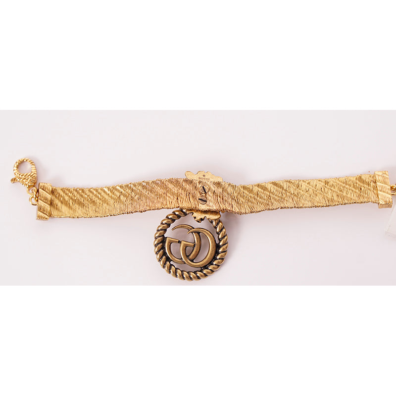 NEW $870 GUCCI Lion Head Metallic Gold MARMONT GG LOGO Cuff BRACELET NIB NWT