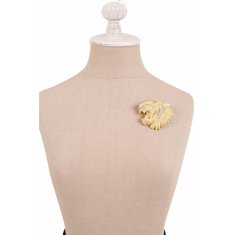 NEW $550 GUCCI Ivory Tone Resin RAJAH TIGER Crystal Hollywood Style BROOCH PINs