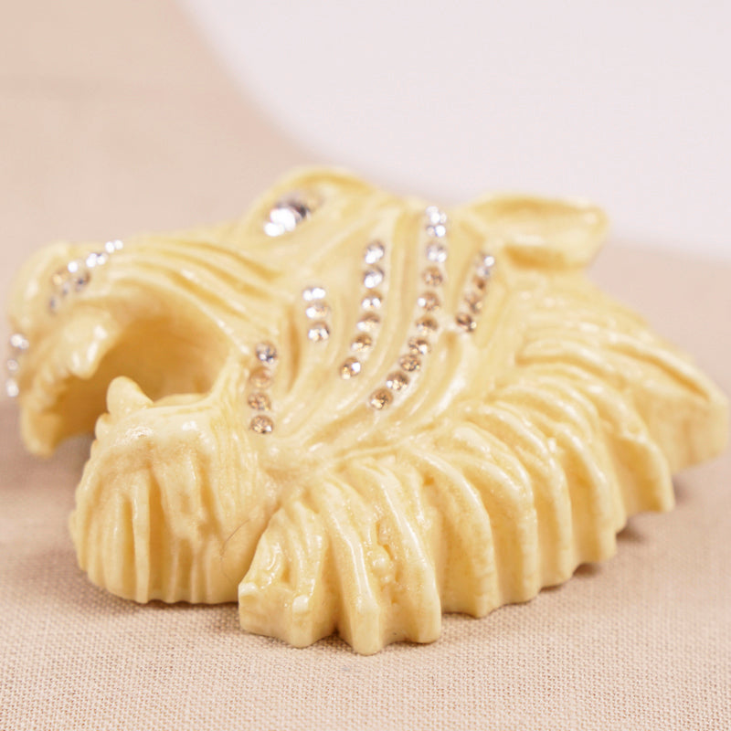 NEW $550 GUCCI Ivory Tone Resin RAJAH TIGER Crystal Hollywood Style BROOCH PINs