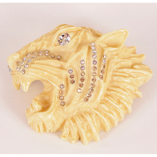 NEW $550 GUCCI Ivory Tone Resin RAJAH TIGER Crystal Hollywood Style BROOCH PINs