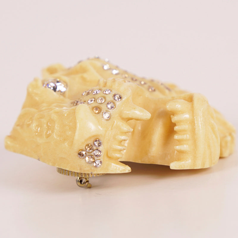 NEW $550 GUCCI Ivory Tone Resin RAJAH TIGER Crystal Hollywood Style BROOCH PINs
