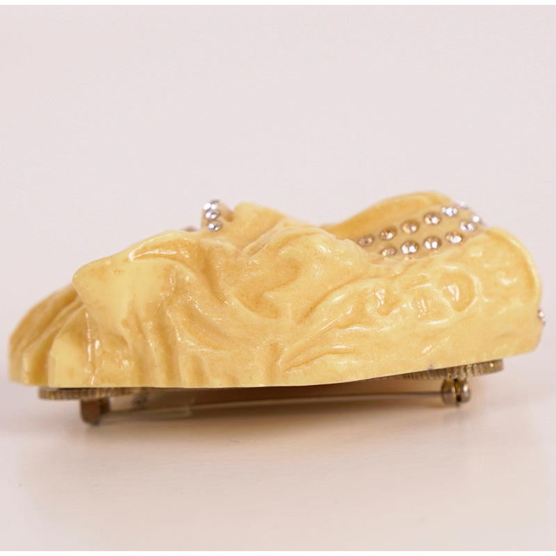 NEW $550 GUCCI Ivory Tone Resin RAJAH TIGER Crystal Hollywood Style BROOCH PINs