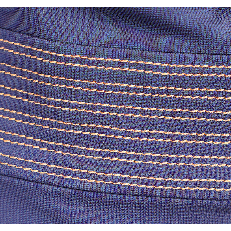 sz L US 8 NEW $2,100 GUCCI Blue Jersey TAN STITCH Crepe Viscose SLEEVELESS DRESS NWT