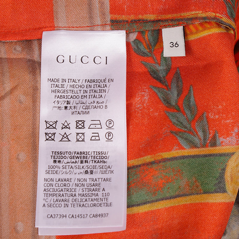 sz 36 NEW $3,200 GUCCI Orange ROMAIN TALE GREEK PRINT Silk Twill Caftan DRESS XS