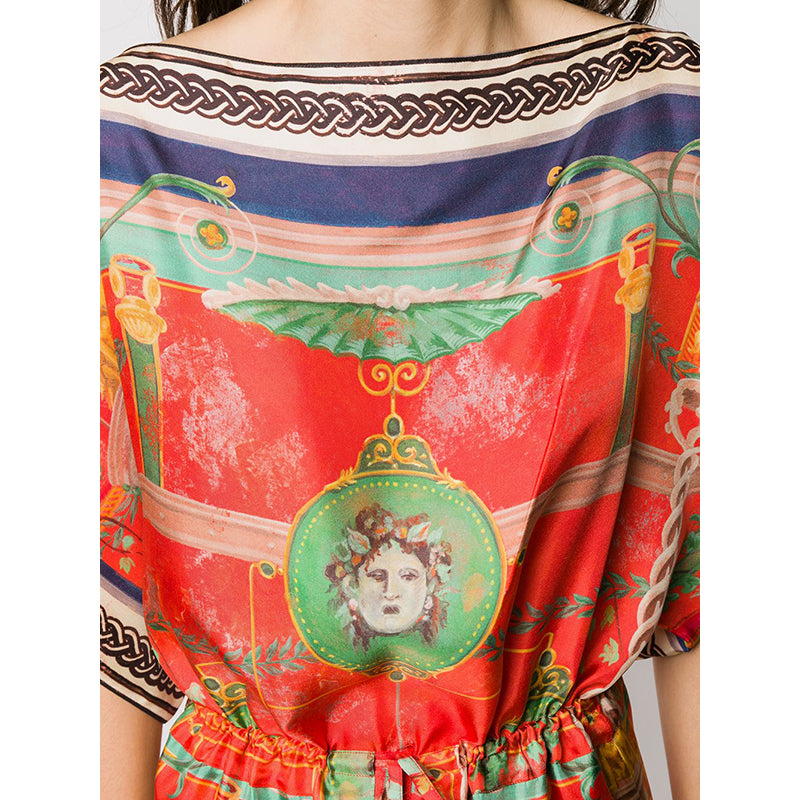 sz 36 NEW $3,200 GUCCI Orange ROMAIN TALE GREEK PRINT Silk Twill Caftan DRESS XS