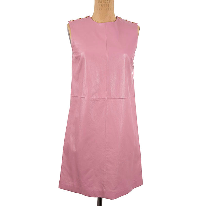 38 XS NEW $2,700 GUCCI Peony Blush Pink LEATHER Mod Retro Straight SHIFT DRESS