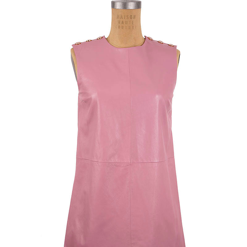 38 XS NEW $2,700 GUCCI Peony Blush Pink LEATHER Mod Retro Straight SHIFT DRESS
