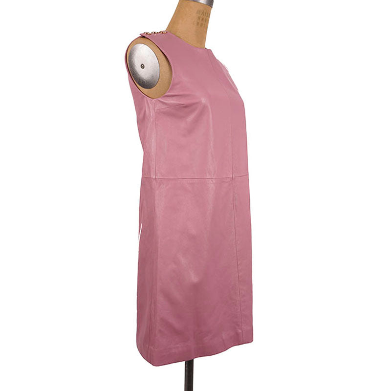 38 XS NEW $2,700 GUCCI Peony Blush Pink LEATHER Mod Retro Straight SHIFT DRESS