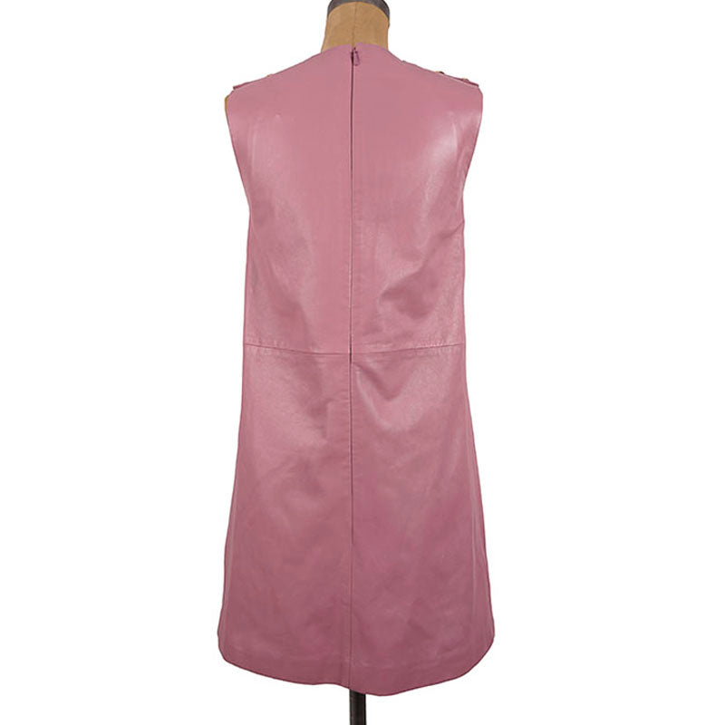 38 XS NEW $2,700 GUCCI Peony Blush Pink LEATHER Mod Retro Straight SHIFT DRESS