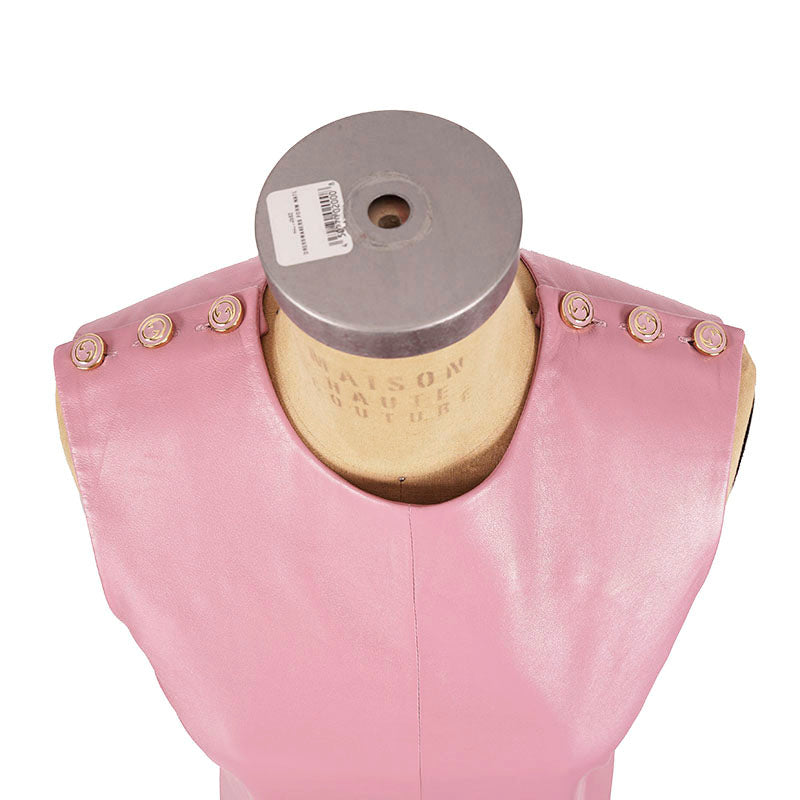 38 XS NEW $2,700 GUCCI Peony Blush Pink LEATHER Mod Retro Straight SHIFT DRESS